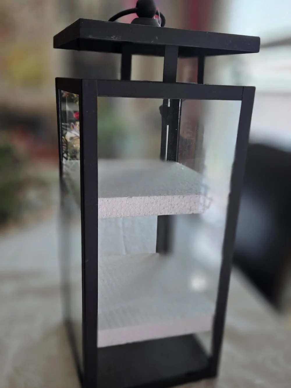 Black Metal Glass Lantern - Modern Decorative Candle Lantern